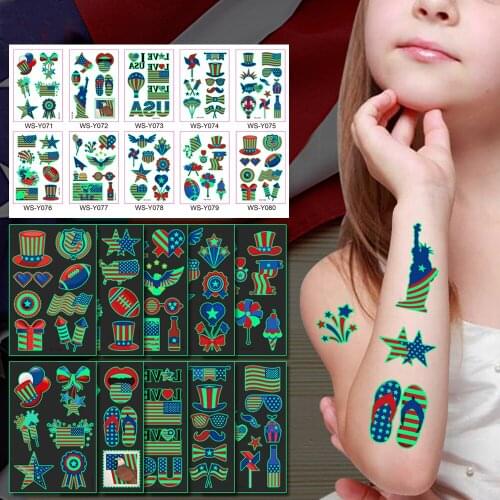 Adult Kids Flag Luminous Temporary Tattoo Stickers Festival Party Show Props Waterproof Anti Sweat Childrens Flash Fake Tattoos