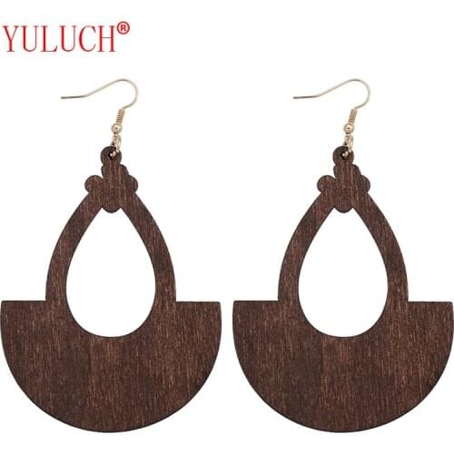 YULUCH 2018 Ethnic Natural African Wooden Jewelry Hollow Drop Pendant for Personality Fashion Woman Jewelry Earrings Gift