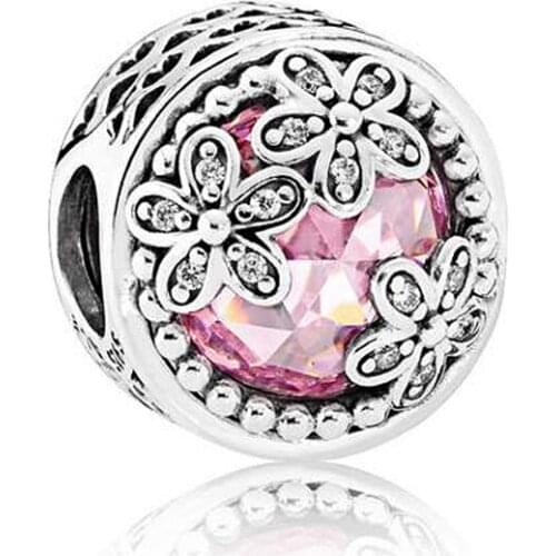 Cherry bead jewelry making fit original pandora bracelet pink crystal charms pendant bangle for women gift