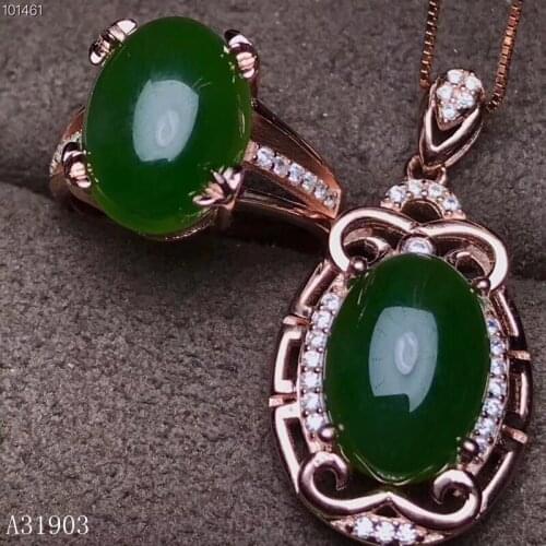 KJJEAXCMY boutique jewelry 925 sterling silver inlaid natural jasper gemstone female ring pendant necklace set support detection