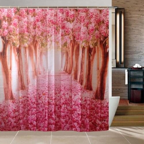 Polyester Shower Curtain 3D Cherry blossoms Nature Modern Design Waterproof Fabric Curtains For Bathroom cortinas para banheiro