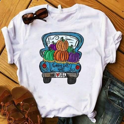 Ladies T-shirt Autumn Leaves Pumpkin Please Print T-shirt Short Sleeve Ladies Womens Clothes Harajuku Graphic T-shirt