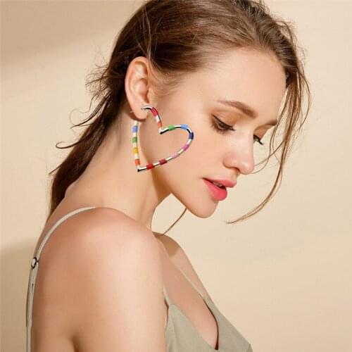 TIMEONLY Unique Design Color Ful Love Heart Hoop Earrings for Women Enamel Metal Earring Statement Street Style Accessories