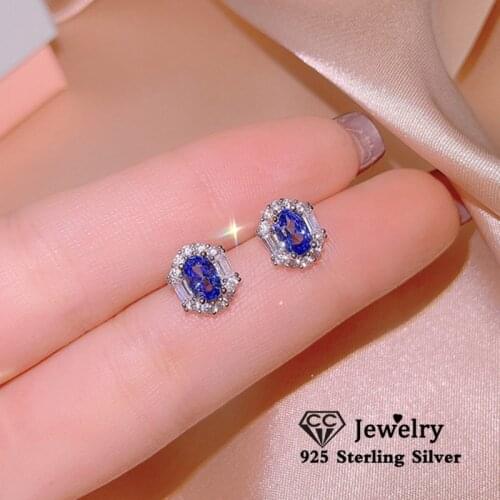 CC Blue CZ Diamant Stud Earrings For Women Fine Jewelry Fashion Party Accessories S925 Silver Earring Set CCE752