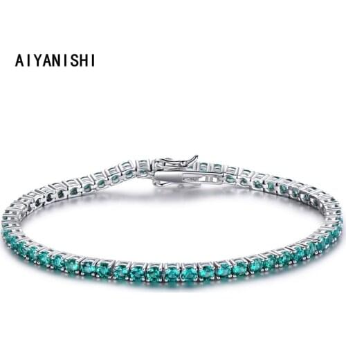 AIYANISHI 925 Sterling Silver Tennis Bracelet for Women 3mm Round Emerald Green Bracelet Sona Diamond Women Wedding Lover Gifts