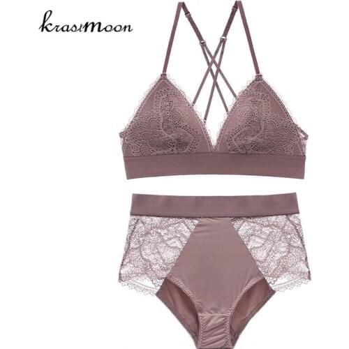 Lace Bralette Set Wire Free Ladies Bra Set Padded Bra and Panty Set High Waist Lingerie Underwear Women Brassiere BS157
