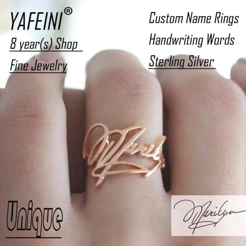 YAFEINI Custom Handwriting Letter Ring Fine Jewelry Unique Name Rings With Gift Box 925 Sterling Silver Jewelry Woman Moms Gift