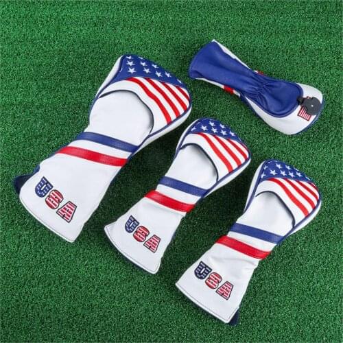 1/3/4 Pcs USA Flag Golf Wood Headcovers Set For Driver/ Fairway/ Hybrid UT FW Cover 1 3 5 UT Golf Club Heads Covers PU Leather
