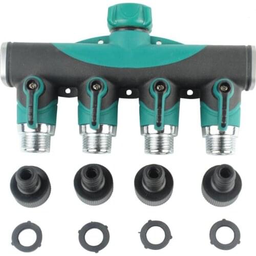 4 Way Garden Water Tap Adaptor Metal Hose Splitter Quick Connector Garden Hose Connector Thread Tap Watering Irrigation Supplies