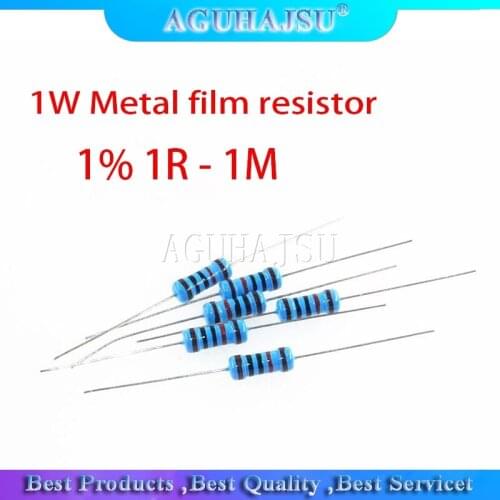 50pcs 1W Metal film resistor 5 color ring 1% 1R - 1M 1R 22R 100R 220R 470R 1K 10K 22K 100K 150K 220K 10 22 47 100 220 470 ohm