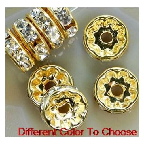6mm 8mm 10mm 12mm White Spacer Metal Rondelle Rhinestone Loose Beads For Best DIY Jewelry Bracelet crystal hrty45