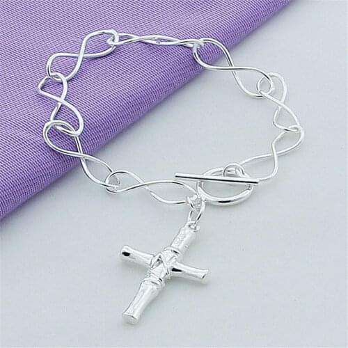 High Quality 925 Silver Color CROSS TO Twist Figure 8 Shape Bracelet For Men & Women Jewelry Gift