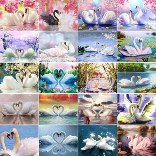 CraftArtGo Painting By Numbers The bonny swans On Canvas HandPainted Gift Picture By Number Waterfall Kits Home Decoration