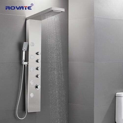 ROVATE 4 in 1 Shower Panel System, Stainless Steel Shower Tower with 3 Sets Handheld Shower