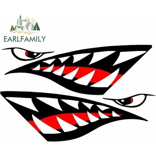 EARLFAMILY 13cm For Shark Mouth Teeth Cartoon Decal Waterproof Car Stickers Creative Graffiti Motorcycle Decoration For JDM SUV