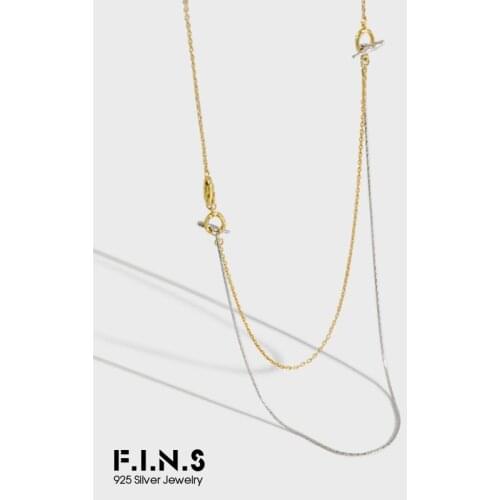 F.I.N.S Korean Style INS OT Buckle Double Layer Slim Cross Snake Chain S925 Sterling Silver Necklace Clavicle Chain Necklace