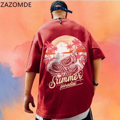 ZAZOMDE T shirt Mens Hip Hop Flamingo Printing Mens Tees Cotton Harajuku Style Casual Loose Short Sleeve Summer Streetwear