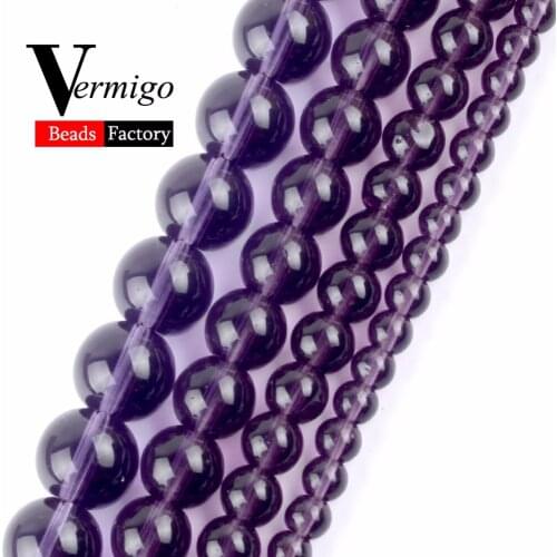 Smooth Purple Glass Czech Beads Natural Stone Round Loose Beads For Jewelry Making 4mm-12mm Pick Size Diy Bracelet 15" Wholesale