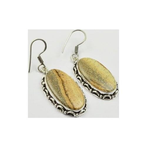 Picture Jaspers , Silver Overlay on Copper Earrings, , 52mm , E2281