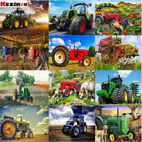 Kexinzu Rhinestone Painting Crystal Decor Diy Diamond Painting "Tractor landscape" 3D Cross Stitch Pattern Diamond Embroidery