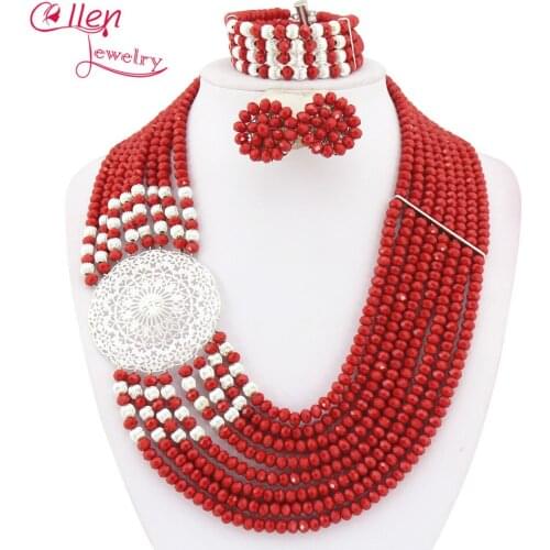 Red African Beads Jewelry Set nigerian wedding bridal Crystal Beads Necklace Set African style necklace jewelry set W6732
