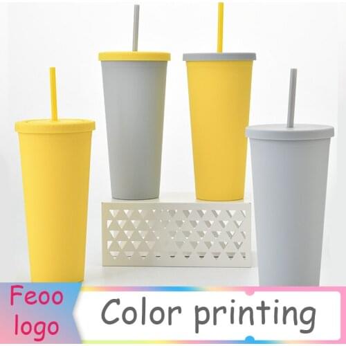 Creative straw cup portable water cup coffee juice straw plastic cup simple and cute net red plastic bottom outdoor portable cup