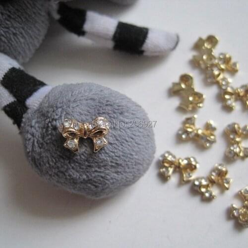 MD-98 10pcs Fancy Rhinestone Gold Bow Metal Charms Metal Deco Charms Nail Art