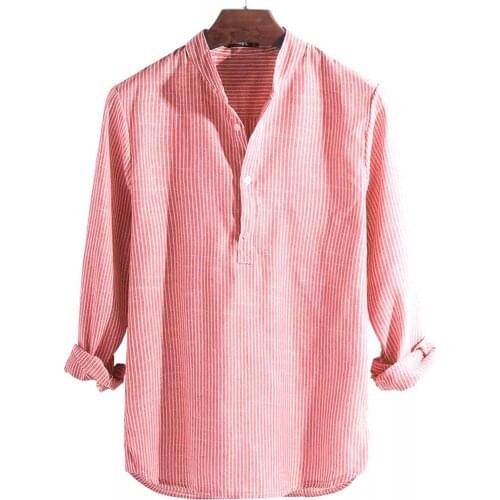 Fashion Mens Striped Printed Stand Collar Shirt Button Slim Comfortable Casual Down Long Sleeve Blouse Tops Camisa Masculina#g3