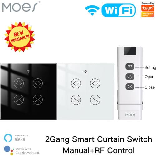 Moes Tuya Smart Life App WiFi RF 2 Gang Double Curtain Blind Switch for Roller Shutter Electric Motor With Google Home Alexa