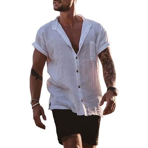 Mens Short Sleeve Shirts Linen Button Down Beach Yoga Casual Summer Plus Size 5XL Baggy Shirts