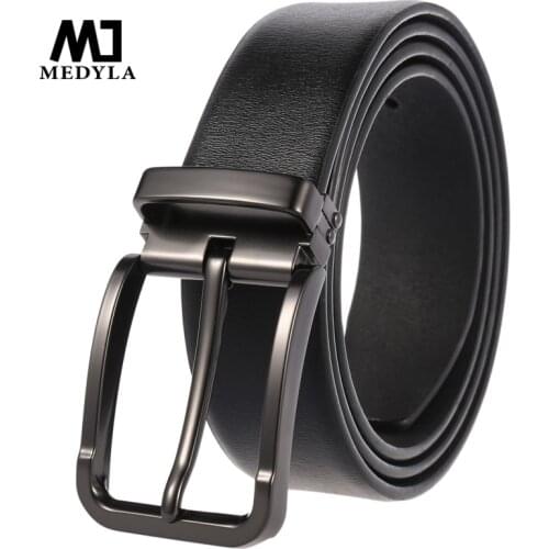 MEDYLA Genuine Leather Men Belt High Quality Luxury Strap Classic Vintage Pin Buckle Male Belt Jeans Belt for Men LY4023