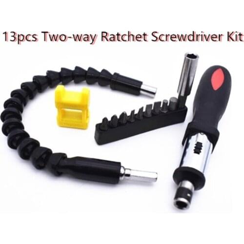 Practical 13Pcs Two-way Ratchet Screwdriver Set Hand Tool Kit With Universal Flexible Shaft Bits Connected Rod Magnetizer Tools