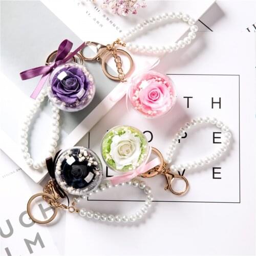 Immortal Flower Car Hanging Key Chain Wholesale Creative Yonghua Flower Acrylic Ball Valentines Day Gift To Send Honey To Love