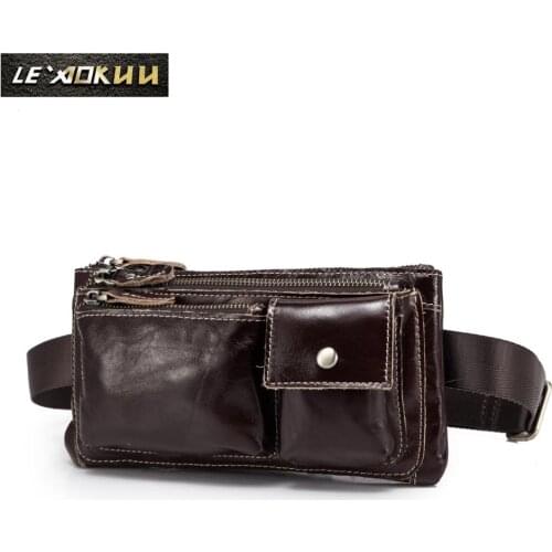 New Quality Leather men Casual Fashion Travel Waist Belt Bag Chest Pack Sling Bag Design Phone Cigarette Case Pouch Male 811-29c