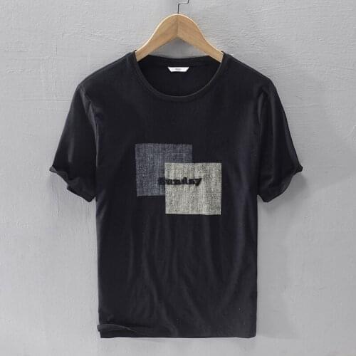 New arrival short-sleeved embroidery linen t shirt men summer black t-shirt for men fashion casual t shirts male chemise camisa