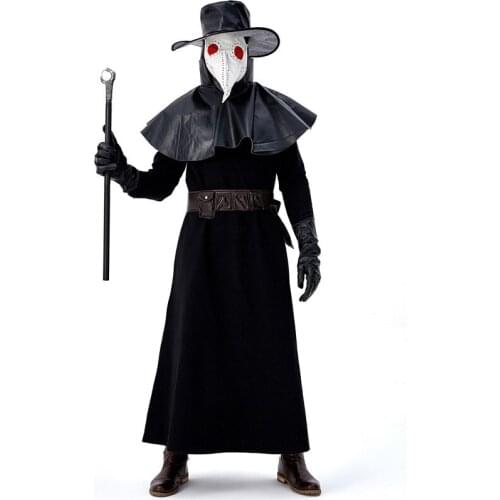 New Plague Doctor Cosplay Costume Steampunk Medieval Hooded Robe Mask Hat Dr. Plague Costume Adult Halloween Fancy Dress