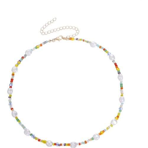 Imitation Pearls Rice Beads Beaded Necklace for Women Colorful Clavicle Chain Gold Color Short Necklaces Female 2021 Fashion New