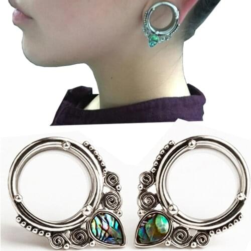 Pair Popular Sea-shell Stainless Steel Shell Double Flared Ear Tunnel new earring piercing ear gauges expander plug and tunnels