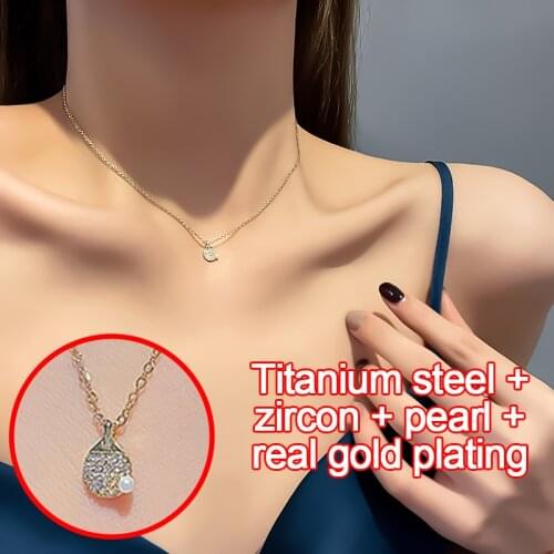 Ping Pong Paddle Pendant Pearl Necklace For Women Neck Lace With Chain Clavicle Chain