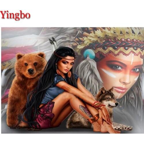Full square round Diamond mosaic Indian beauty girl and wolf 5D DIY Diamond Painting Cross Stitch Rhinestone embroidery beads