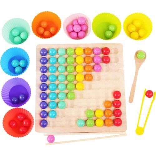 Rainbow Wooden Clip Go Game Set Dot Bead Board Game Toy Rainbow Clip Bead Montessori Educational Toys