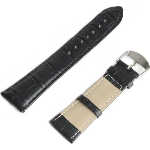 20mm Durable Black Genuine Leather Watch Band Strap Alloy Buckle Watchband SB0515