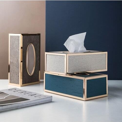 European-style Art Luxury Leather Rectangular Tissue Box Modern Home Living Room Car Drawer Tray Morandi Rectangular Napkin Tray