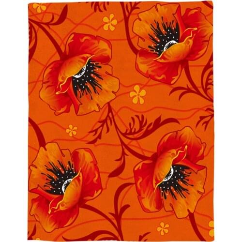 Orange Flower Chic Throw Blanket Portable Soft Bedspread Microfiber Flannel Blankets for Beds
