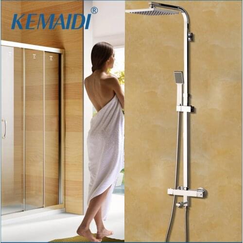 KEMAIDI Newly 8 Inch Thermostatic Shower Set Faucet w/ Hand Sprayer Chrome Plate Rainfall Shower Tub Mixer Faucet Tap