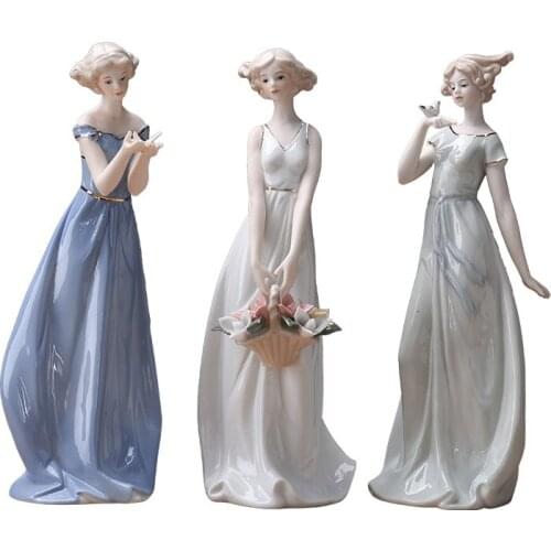 Wedding Decoration Sculpture Ceramics Beauty With Flower Basket Europe Lady For Home Decoration Accessories Figurines