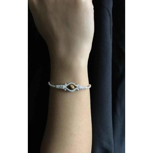 Tigers Eye Brown Cubic Zirconia Big Mat handmade Knitted Kazaziye Silver Women Bracelet