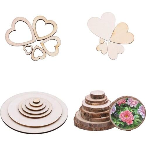 Thick 2.5-10mm Natural Love Heart Round Unfinished Wood Slices DIY Craft Home Rustic Painting Card Making Blank Wooden Ornaments