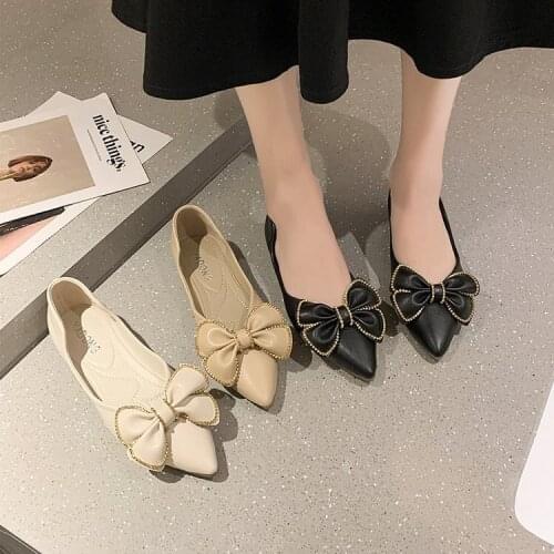 Shoes womens flat shoes all match bow shallow mouth casual womens sports shoes pointed low heel flat sole shoes