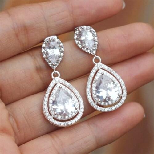 Huitan Teardrop CZ Hanging Earrings for Women Full Paved Dazzling Cubic Zirconia High Quality Wedding Engagement Classic Jewelry